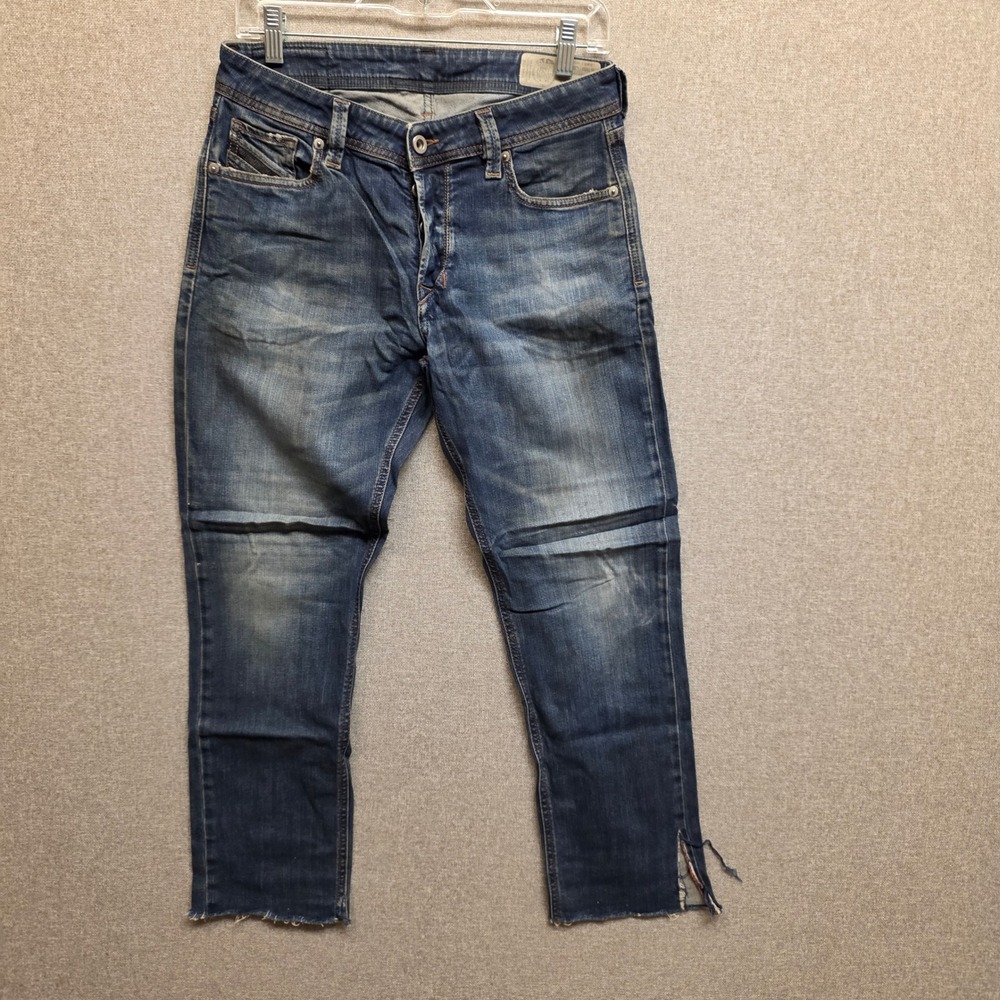 Diesel Larkee-Beex Jeans Mens W28 L25 Blue Stretch Regular Tapered Frayed Hem